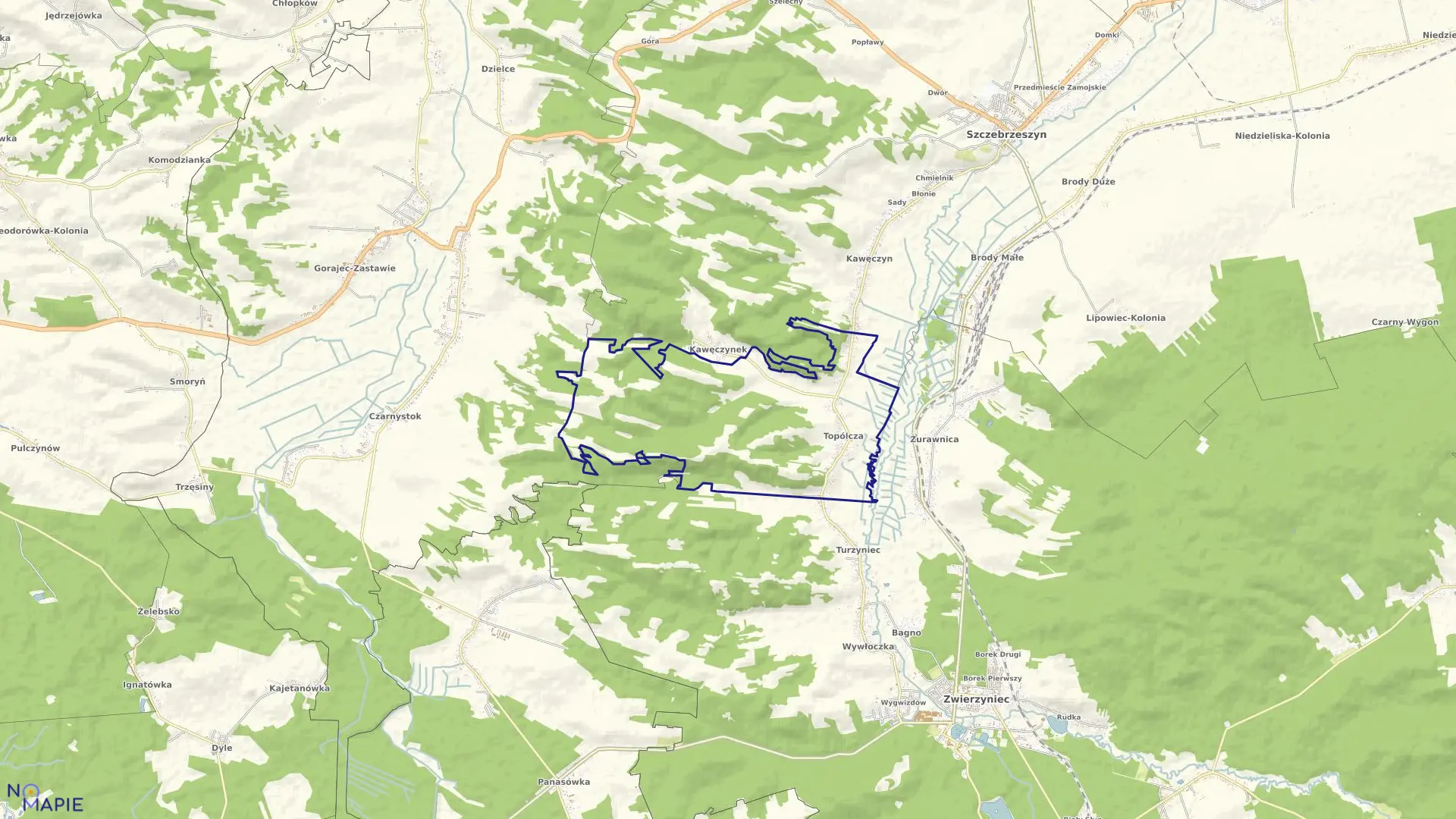 Mapa obrębu Topólcza w gminie Zwierzyniec