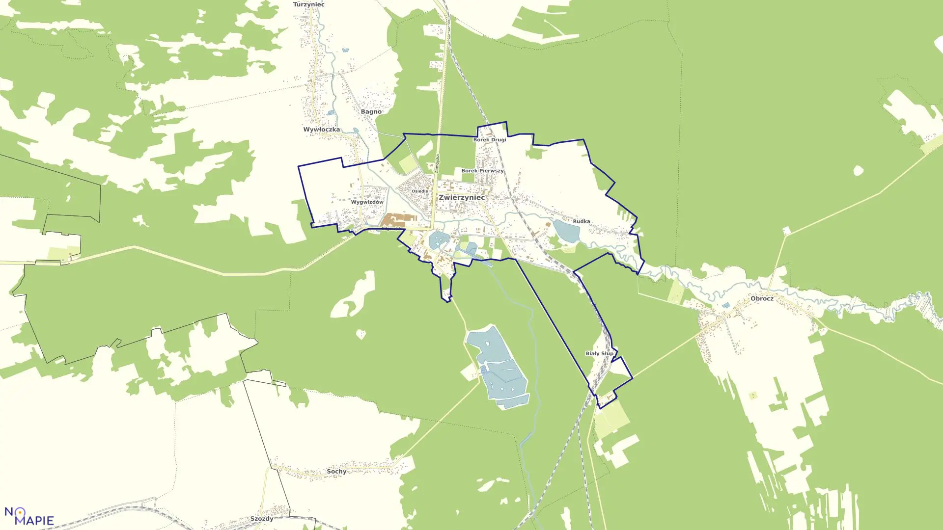 Mapa obrębu Zwierzyniec w gminie Zwierzyniec